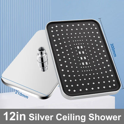 New 30cm Large Size High Pressure Overhead Rain Shower Head Large Flow Booster Rain Shower Head 360° Rotation Water Saving