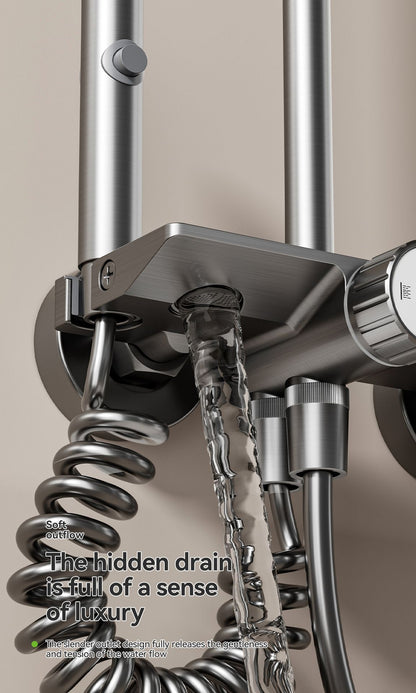 Multifunction Bathroom Shower System Set Hot and Cold Water Household Rotary Knob Pressurize Aluminum Gunmetal Gray Shower Set