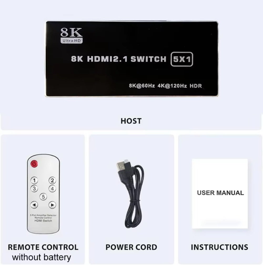 MZX 8K KVM Switch HDMl2.1 Switcher Video 8K@60Hz 4K@120Hz 48Gbps HDR10 Selector Video Converter 5/4/3 in 1 Out for PS5 Xbox PC