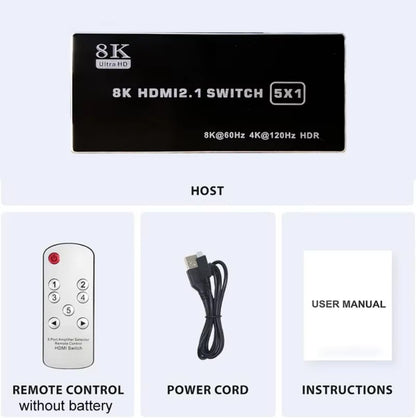 MZX 8K KVM Switch HDMl2.1 Switcher Video 8K@60Hz 4K@120Hz 48Gbps HDR10 Selector Video Converter 5/4/3 in 1 Out for PS5 Xbox PC