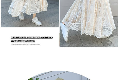 Plus Size plus Size Lace Hollow out f Skirt mid Waist Long Sle Fairy Skirt A-Line Umbrella Skirt Trendy Women's Clothing