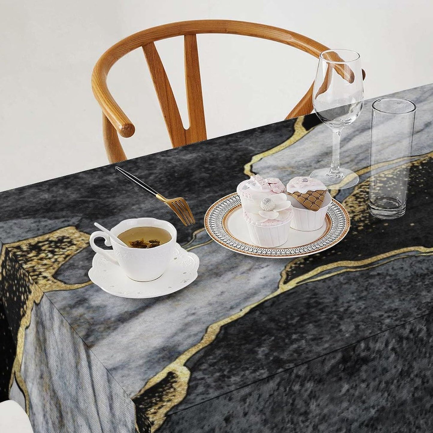 White Grey Gold Marble Texture Rectangle Tablecloth Holiday Party Decor Modern Abstract Geometric Texture Table Cloth Home Decor