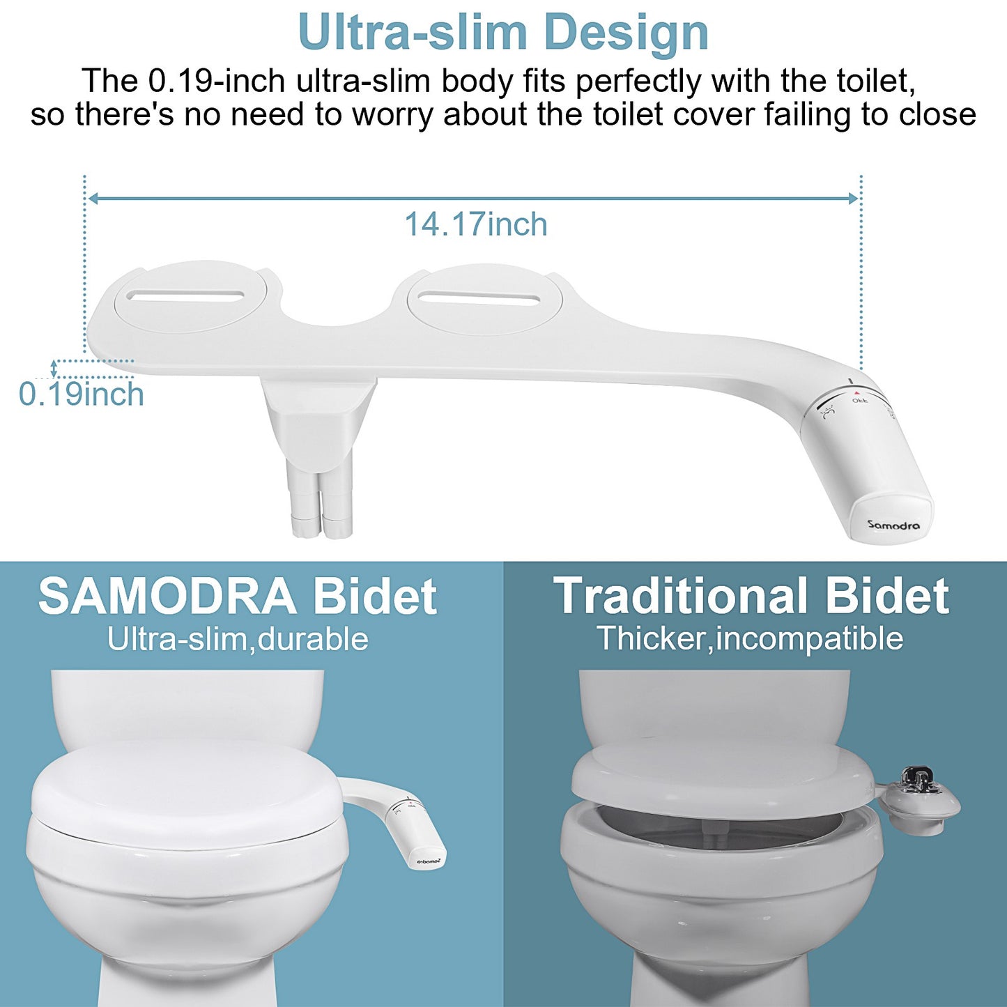 SAMODRA Pulverizador de bidê para vaso sanitário direito/esquerdo, não elétrico, bico duplo, assento de vaso sanitário, ducha higiênica para acessórios de banheiro