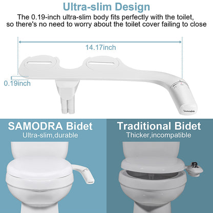 SAMODRA Pulverizador de bidê para vaso sanitário direito/esquerdo, não elétrico, bico duplo, assento de vaso sanitário, ducha higiênica para acessórios de banheiro