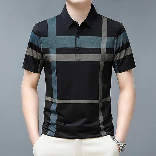 Men's Business Casual Polo Short Sleeved Smooth Wrinkle Resistant Comfortable Top New