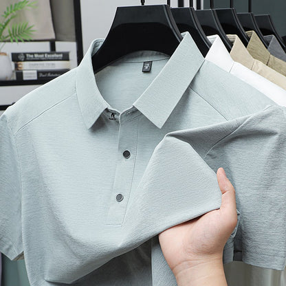 Summer business breathable short sleeved polo shirt with collar top, 2025 new item solid color collar short sleeved shirt