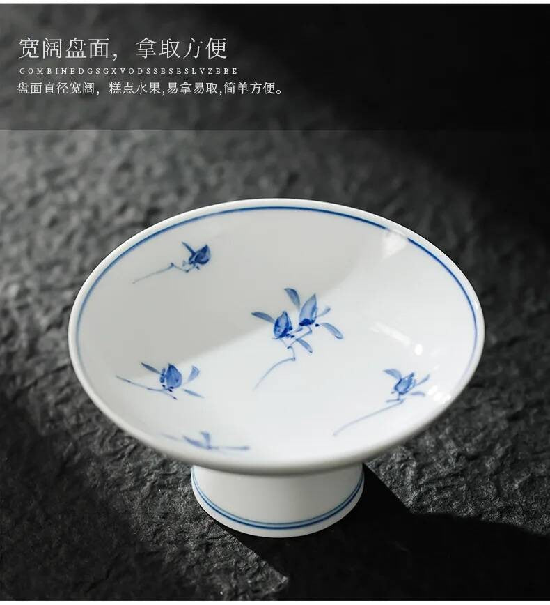 Pure Hand-painted Butterfly Orchid Fruit Plate, Dehua White Porcelain Tea Snack Living Room Table, High Footed Fruit Snack Plate