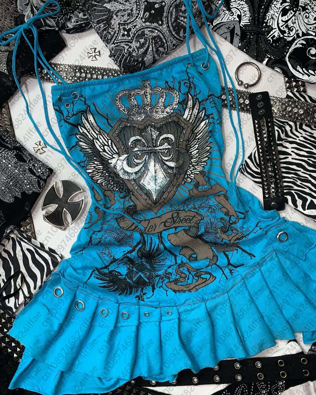 Aesthetic Y2k girl suspenders Top Y2k Clothes blue Gothic bow Slimming Bottom for Women dress Sexy Girls high street character