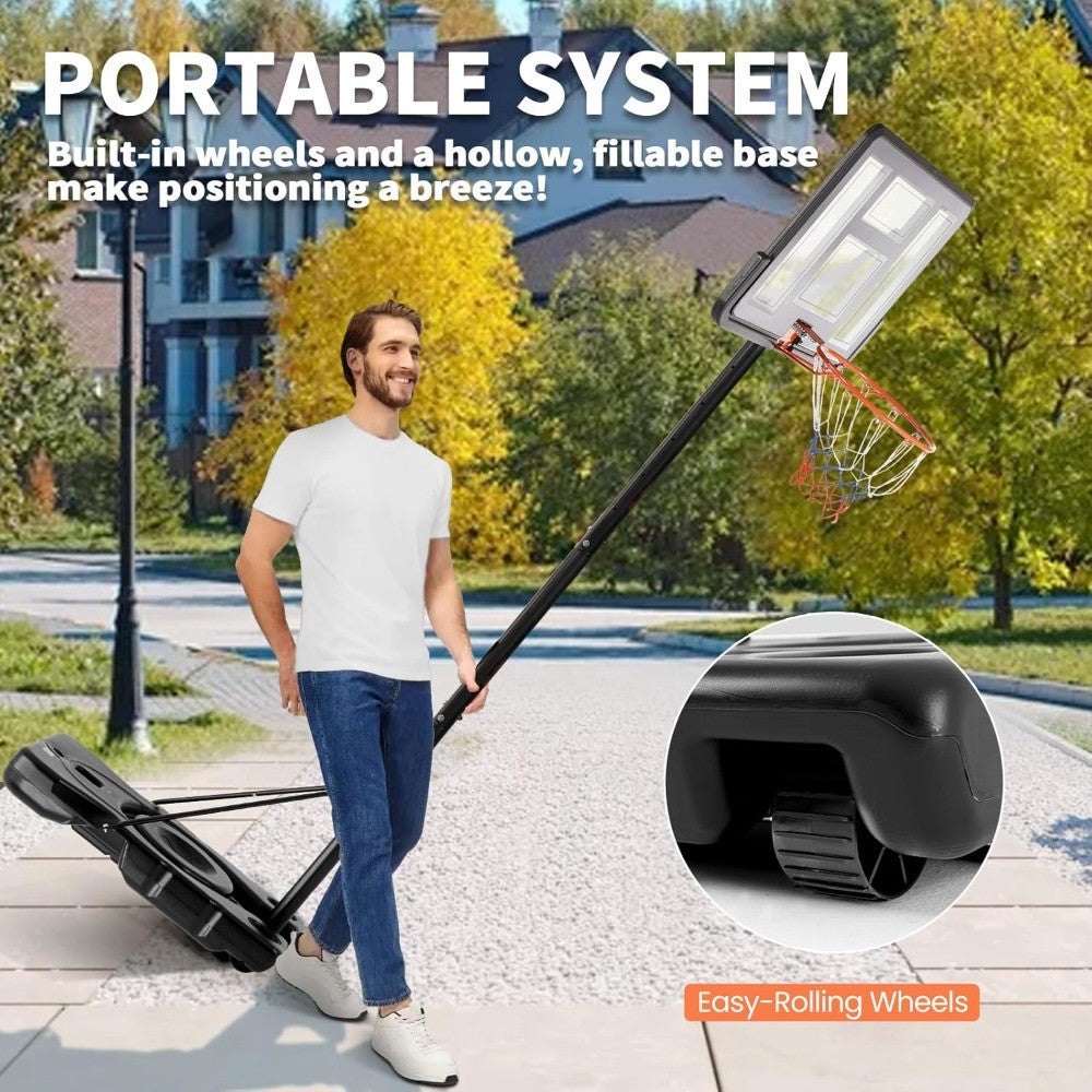 10FT Adjustable Height Portable Basketball Hoop Outdoor for Adult, 44 Inch Shatterproof Backboard w/Shock Absorbent Rim