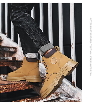 Men's Boots Autumn New High Top Workwear Boots British Style Korean Version Thick Soled Lace Up Anti Slip Warm Men Boots