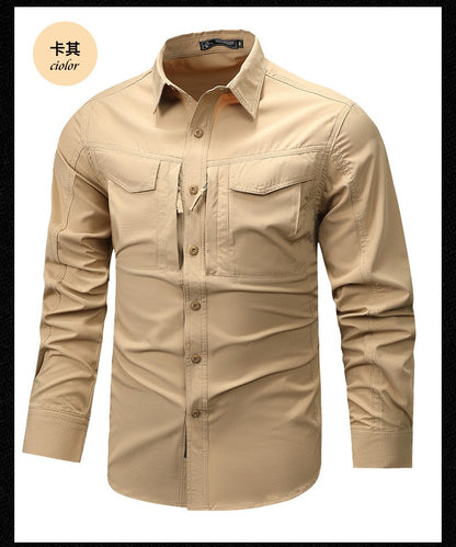 Spring Autumn Men Long Sleeved Shirt Men Tactical Work Shirts Tops Outdoor Multi-pocket Quick Drying Hiking Fishing Cargo Shirts