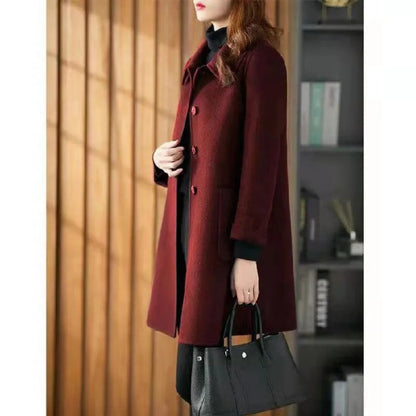Fashionable Age-Reducing Double-Sided Woolen Coat Medium-Length 2024 Spring New Loose-Fit Slimming Woolen Jacket For Women