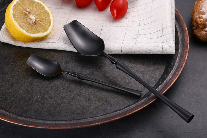 Conjunto de Talheres 24 Peças Aço Inox Fosco Preto Dourado Jogo de Talheres de Mesa Faca Colher Garfo Lavável em Lava-louças