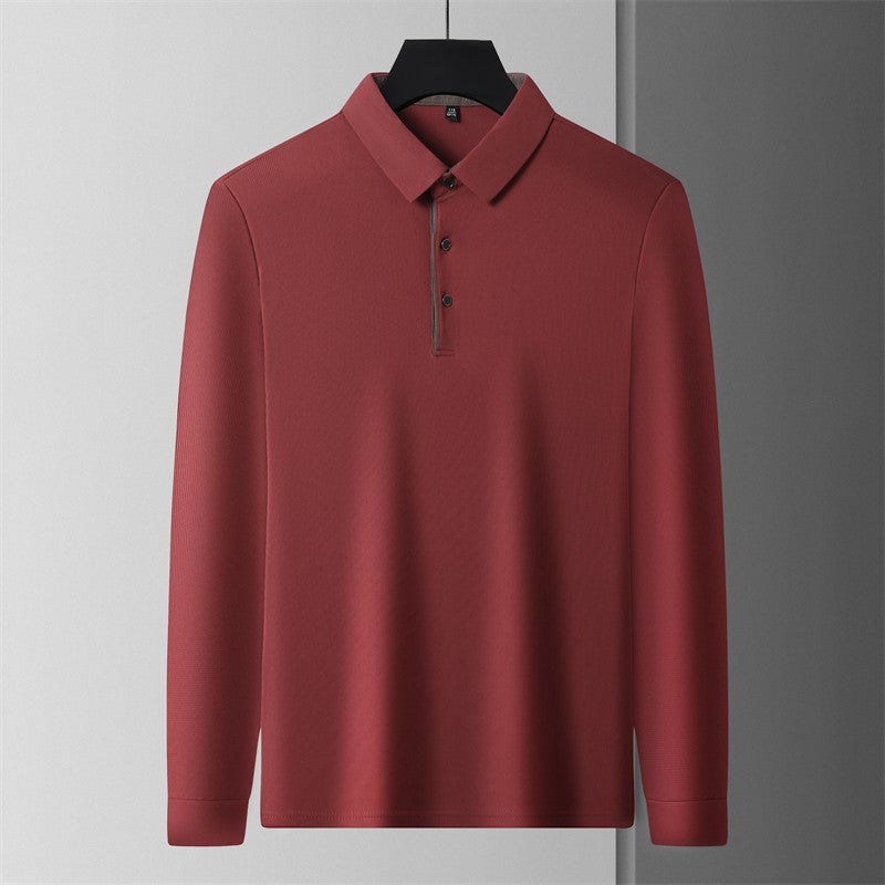 New Men's Business Casual  Long Sleeve Solid Color Polo Shirt Fashionable Warm Comfortable Four Seasons Versatile Top