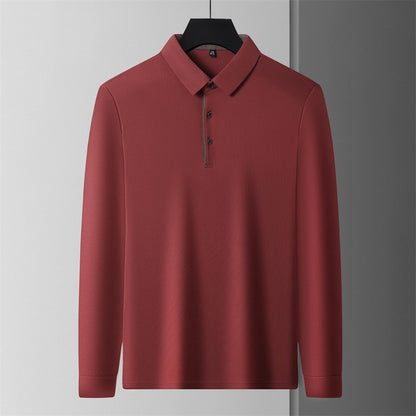 New Men's Business Casual  Long Sleeve Solid Color Polo Shirt Fashionable Warm Comfortable Four Seasons Versatile Top
