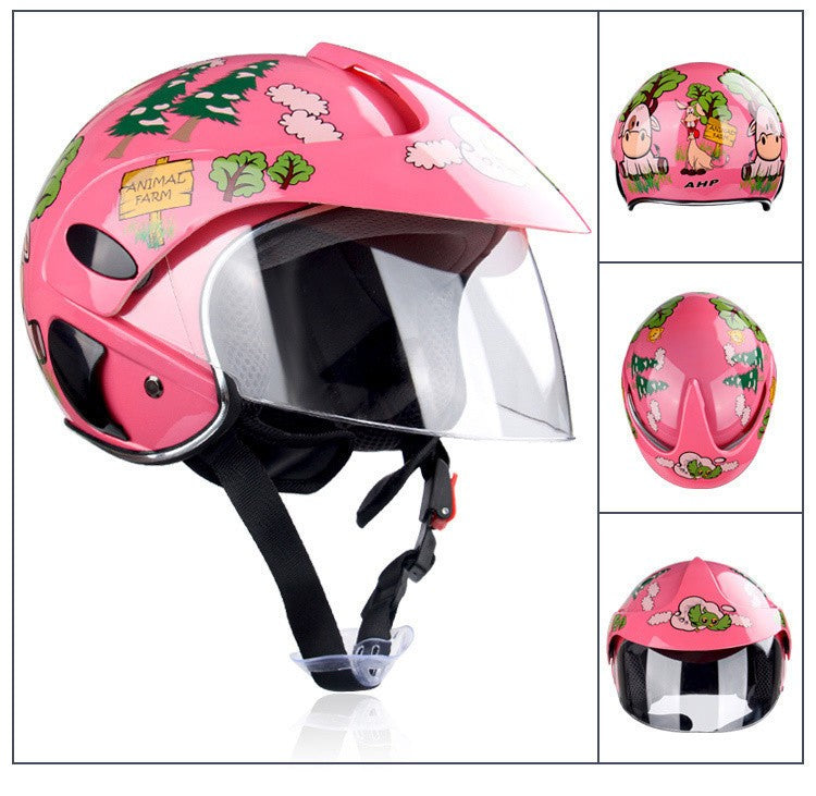 Capacete de segurança infantil com viseira, óculos de proteção embutidos, abafadores de ruído e adesivos refletivos para engenheiro. Capacete de segurança industrial em ABS.