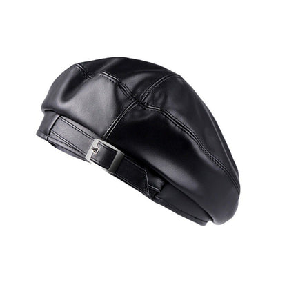 Fashion Girl Leather Beret Beanie Hat Cap Women Plain Beret Hats Solid Color Elegant Lady Artist Caps Belt Beanies