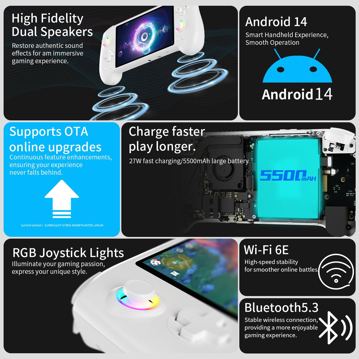 ANBERNIC RG557 Retro Handheld Game Console Android 14 5.48 Inch AMOLED Screen Video Player High-resolution Joysticks RG 557 PS2