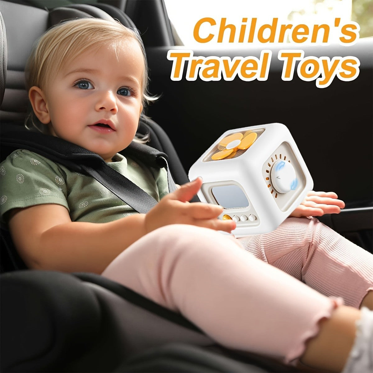 6-in-1 Busy Cube Toy for Baby - Enhances Fine Motor Skills & Early Learning, White with Yellow Accents, Montessori Puzzle Toy