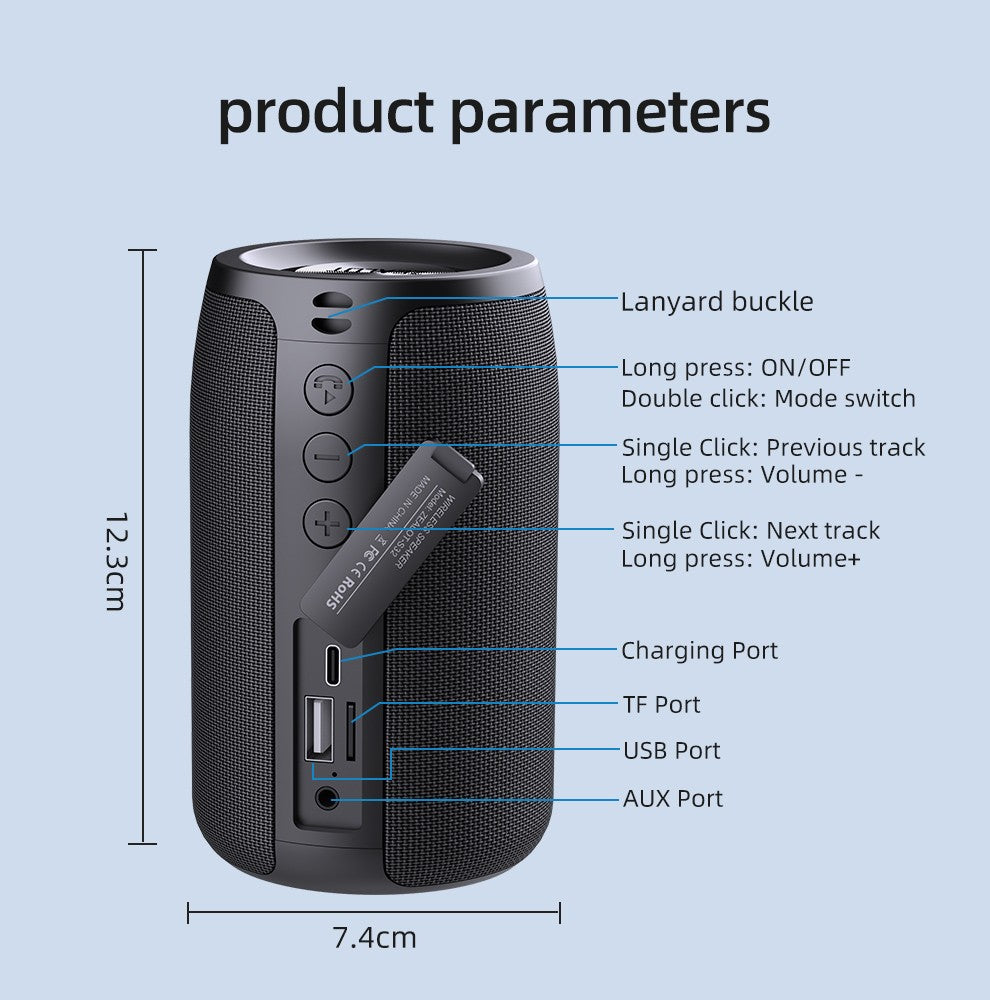 ZEALOT S32 Portable Bluetooth Speaker Mini Wireless HIFI Subwoofer Speaker with fm Radio Column Support TF, TWS, USB Flash Drive