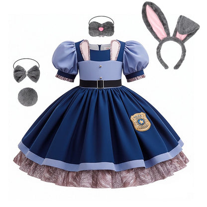 Kids Girls Cute Rabbit Police Officer Fancy Costume Dress Outfit for Halloween Cosplay Birthday Purim Carnival Stage Party Wear