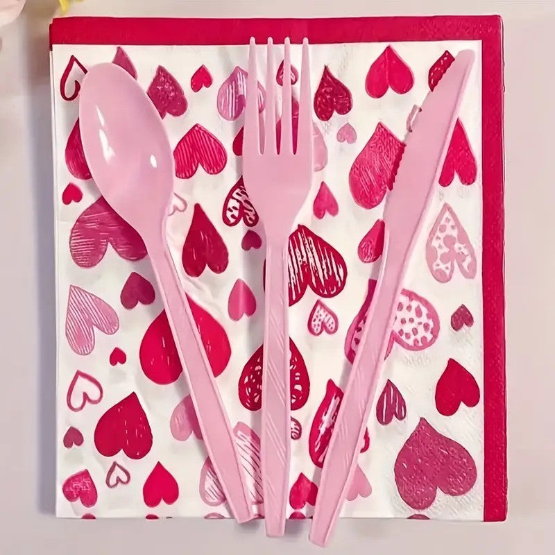 Conjunto de 75 Garfos, Colheres e Facas Rosas Reutilizáveis | Lavável, Talheres de Plástico para Festa