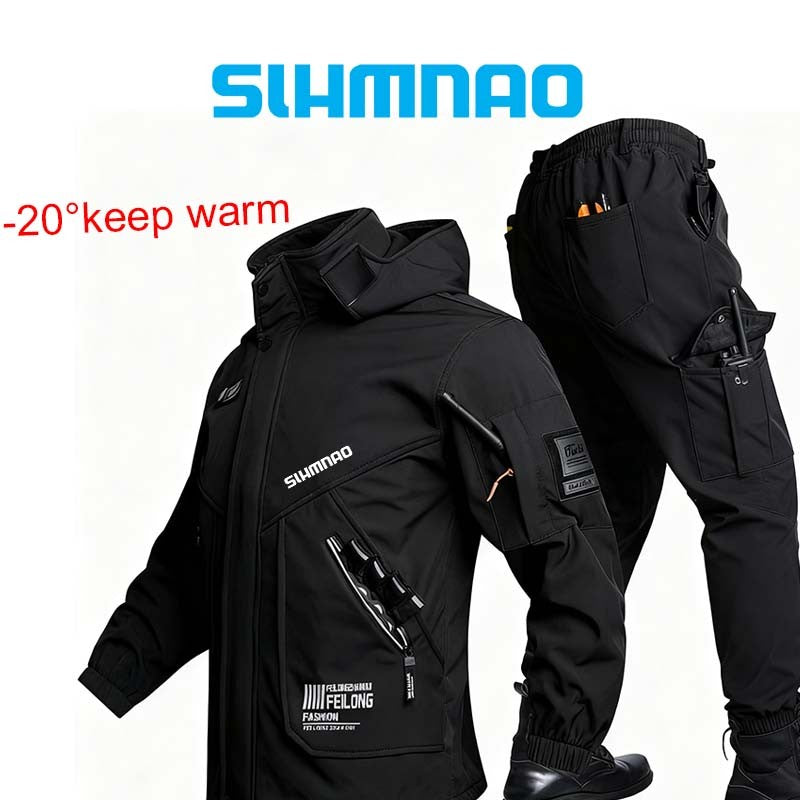 Conjunto de Pesca Masculino de Inverno 2025 Novo Impermeável e Quente Engrossado, Calça de Neve de Algodão, Conjunto Quente de Montanhismo à Prova de Vento