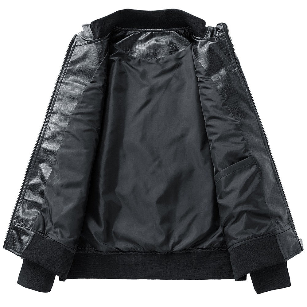 New Spring Autumn Winter PU Leather Stand Collar Open Cardigan Biker Casual Loose Fit Jacket Men's Fashion Outerwear