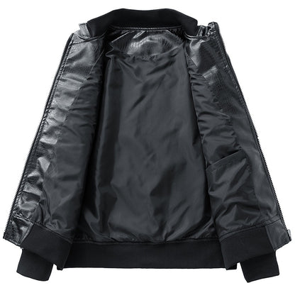 New Spring Autumn Winter PU Leather Stand Collar Open Cardigan Biker Casual Loose Fit Jacket Men's Fashion Outerwear