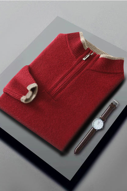 New Men Knitted Half Zipper Style Pullover Pure Australian Wool Sweater Splicing Edge Decoration High quality Thicken Warm Tops