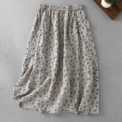 Cotton Linen High Waist Printed Summer New Sle Cool Slimming Hip Covering Floral Skirt Loose Fit Casual Long Skirt