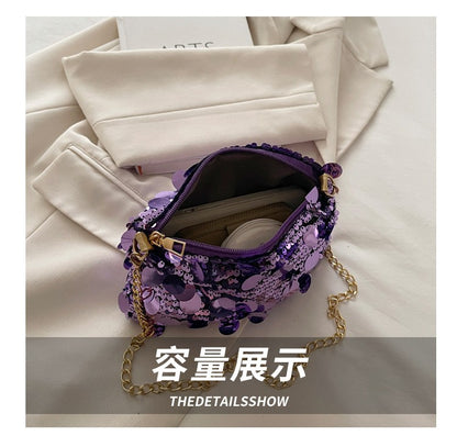 Sequin Evening Party Shoulder Bags for Women Lightweight Portable Ladies Chain Crossbody Bag Solid Color Casual Female Handbag