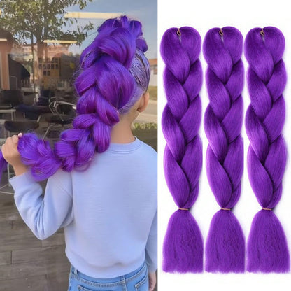 Cabelo de Trança Longo Roxo 24 Polegadas Pré-esticado Sintético para Tranças Extensões de Cabelo Roxo para Halloween Cosplay