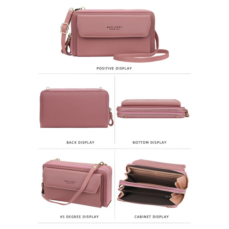 Women Long Wallet Korean Version Crossbody Bag Double Zipper Large Capacity Clutch Bag Shoulder Handbag Female Mobile Phone Bag