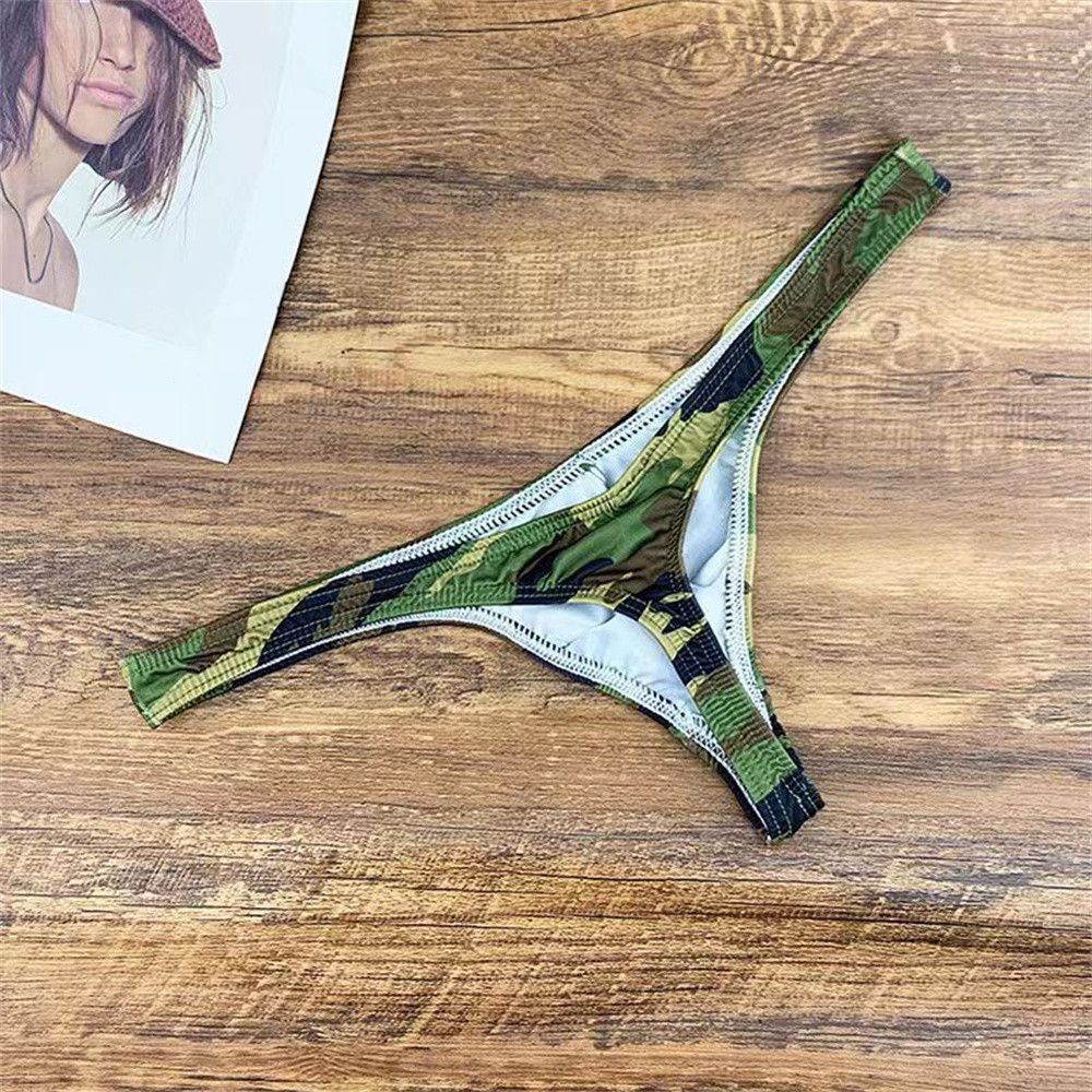 Big Men's Camouflage U Convex Underwear Sexy Elastic T-back Thong Plus Size Quick Drying Male Bikini Brief