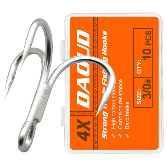 Anzol Triplo 4X para Pesca Pesada Traíra Anchova Salmão Rei Pesca 10 Peças 8# 6# 4# 2# 1# 1/0 2/0 3/0