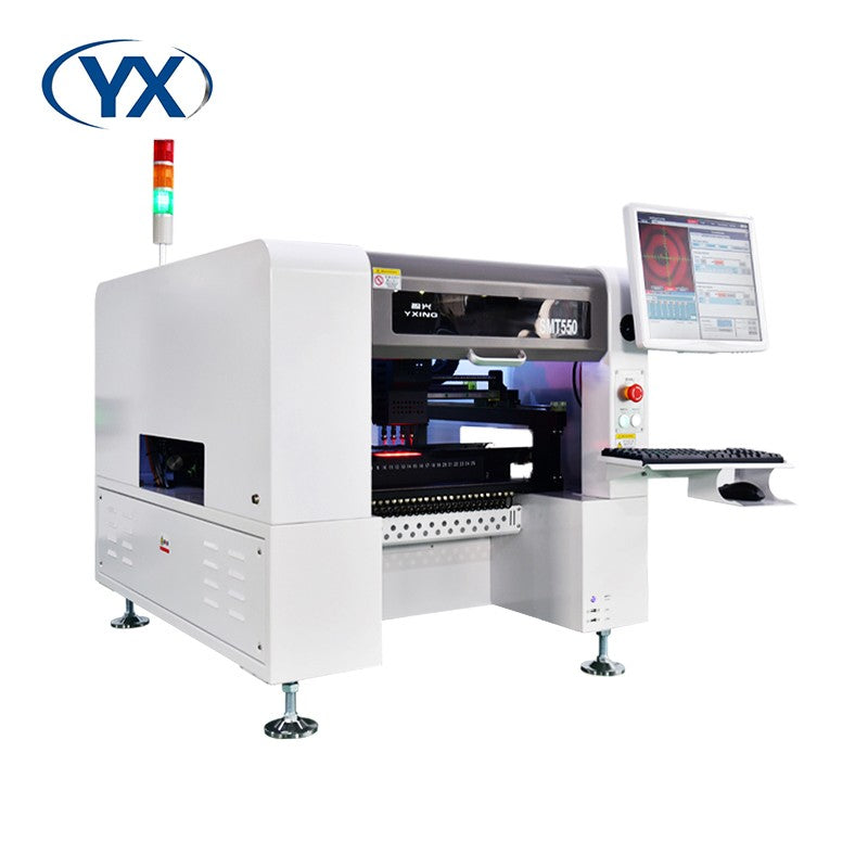 Máquina SMD para Fabricação de Circuitos Integrados SMT550 Máquina de Colocação e Seleção de Componentes Eletrônicos com 4 cabeças e 50 alimentadores