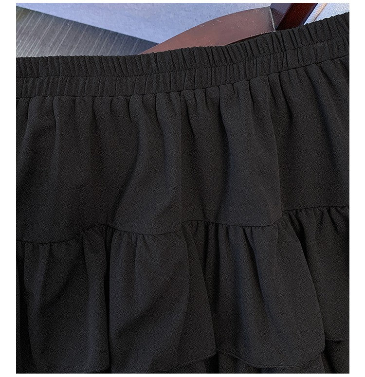 150Kg Plus Size Women's Hip 165 Cake Short Skirt Casual Pleated Ruffled Edge Skirt Black White 5XL 6XL 7XL 8XL 9XL