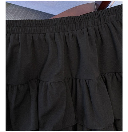 150Kg Plus Size Women's Hip 165 Cake Short Skirt Casual Pleated Ruffled Edge Skirt Black White 5XL 6XL 7XL 8XL 9XL
