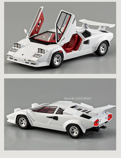 1:24 Countach LP500S VENENO Miniatura de Carro Esportivo Brinquedo Liga Fundida Luz e Som Puxar para Trás Portas Abertas Coleção Supercarro
