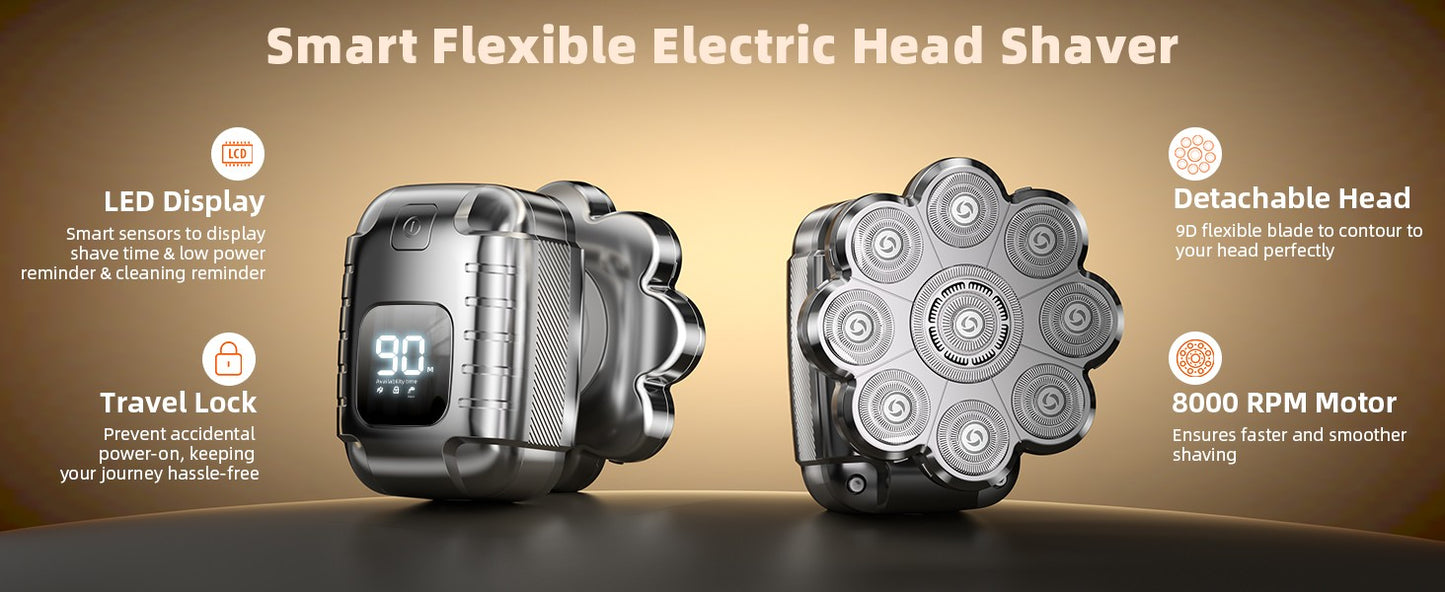 9D Head Shavers for Bald Men 5 in 1 Detachable Head Razor IPX7 Waterproof Wet Dry Rechargeable Electric Shavers for Men