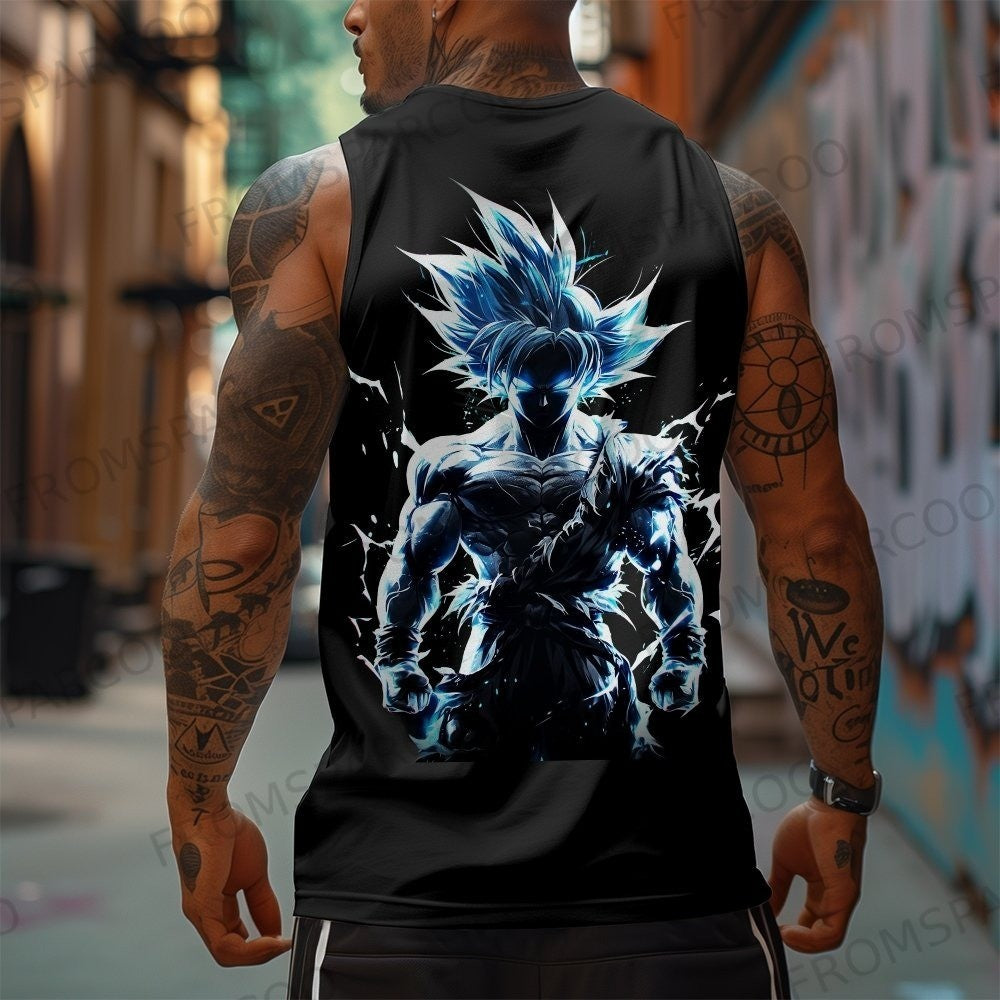 Camiseta Regata de Algodão Puro Estampada Dragon Ball Goku Anime Masculina e Feminina Estilo Esportivo Solto de Verão Americano