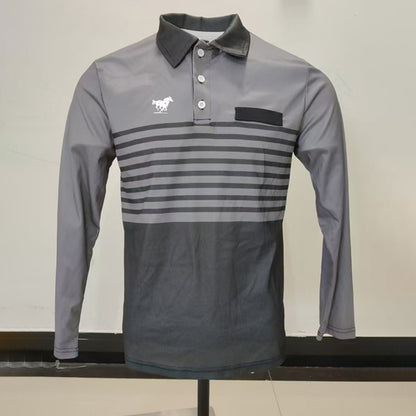 Horse Logo Pattern Print Men Clothes Spring Autumn Long Sleeve Polo Shirt Men Business Casual Turn-down Collar Tops Stripe Polo
