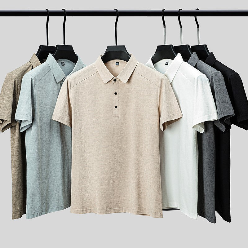 Summer business breathable short sleeved polo shirt with collar top, 2025 new item solid color collar short sleeved shirt