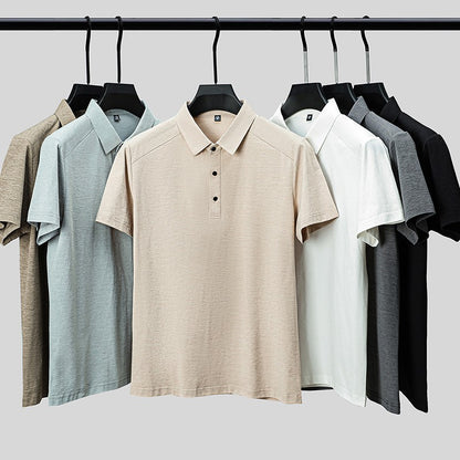 Summer business breathable short sleeved polo shirt with collar top, 2025 new item solid color collar short sleeved shirt