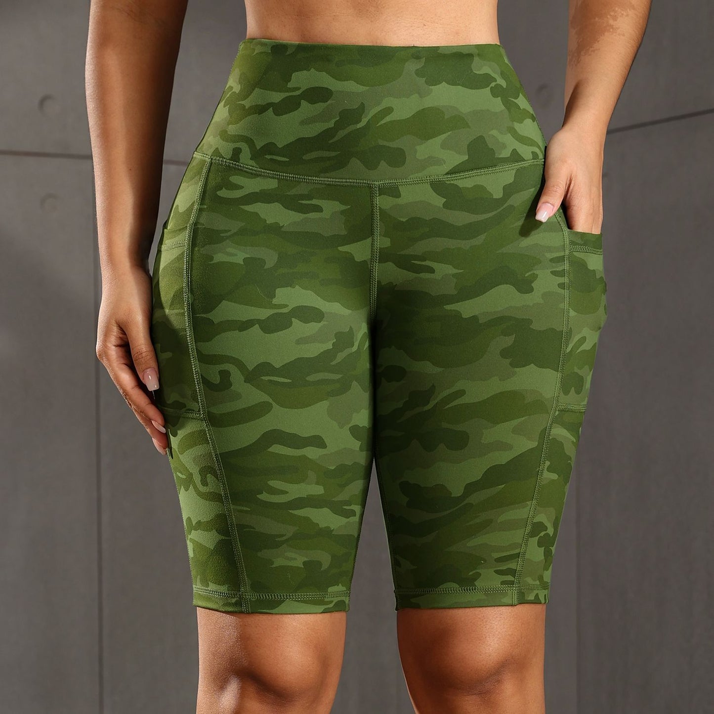 CHRLEISURE Women Solid Yoga Shorts with 3 Pockets High Waist Butt Lifting Workout Tights Gym Elastic Cycling Shorts Activewear