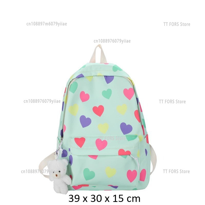 Sweet Canvas Love Children's Backpack Leisure Large Capacity Boys and Girls Student Schoolbag Birthday Holiday Gift