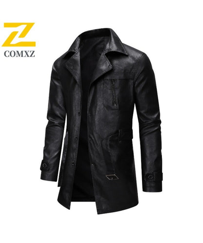 New Mid-length Men's Leather Jacket Spring and Autumn Fashion Functional Lapel PU Jacket Retro Men's Motorcycle Leather Jacket