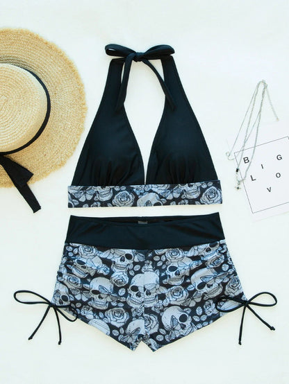 Conservative Skull Print Bikini Women's Swimsuit Flat Briefs New Arrival Swimwear from Mainland China Female Fashionable