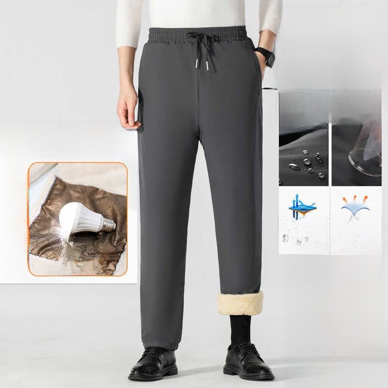 Calça Masculina de Inverno Acolchoada de Algodão para Baixo com Veludo de Cordeiro, Joelheira, À Prova de Vento, Quente, Comprida, para Neve, Negócios, Casual